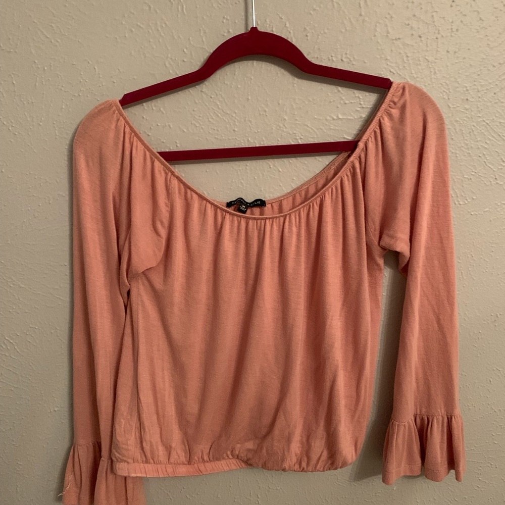off the shoulder pink blouse